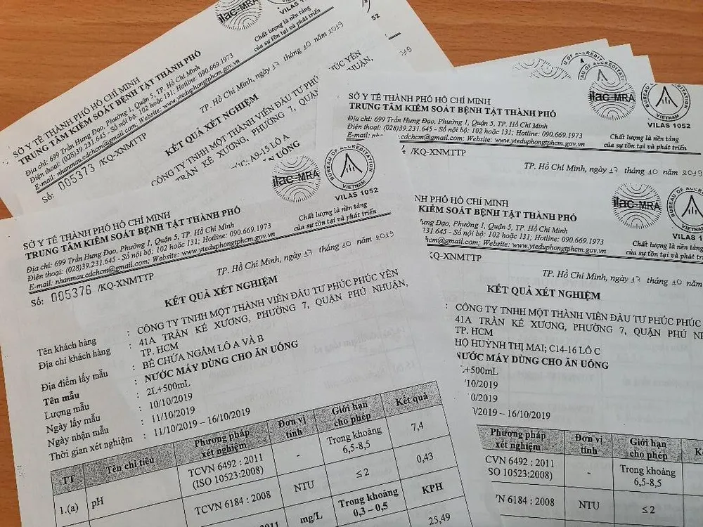 Các kết quả xét nghiệm nguồn nước sinh hoạt tại Trung tâm Kiểm soát bệnh tật Tp Hồ Chí Minh và kết quả xét nghiệm nguồn nước sinh hoạt tại Viện Pasteur TP.HCM