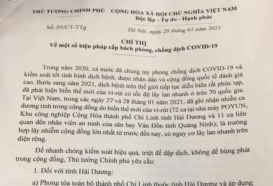 Thủ tướng chỉ thị cấp bách phòng chống dịch COVID-19