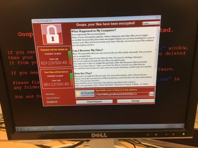 Một máy tính bị nhiễm mã độc WannaCry thuộc hệ thống y tế công của Anh.