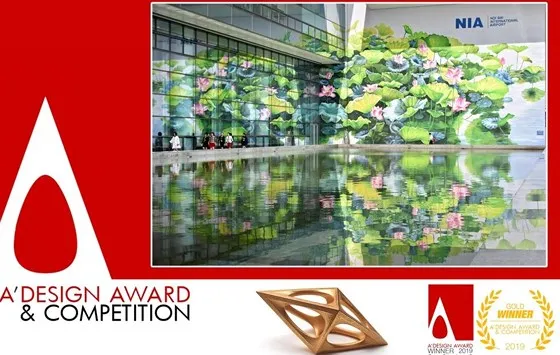 2 bức tranh hoa sen ở Nội Bài đoạt Huy chương vàng Thiết kế quốc tế ảnh 1