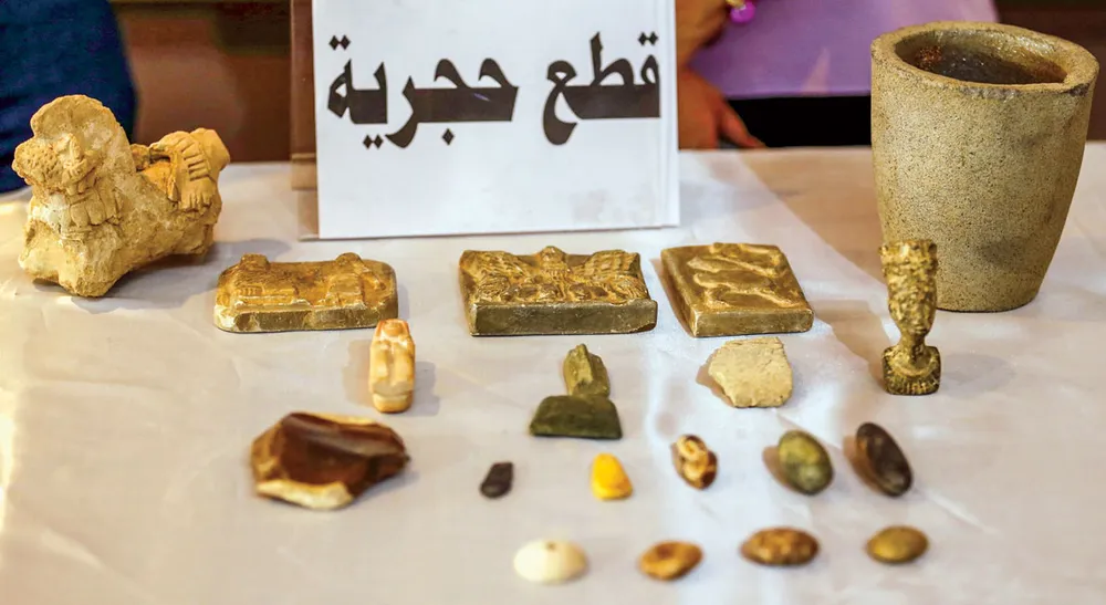 Các hiện vật thu hồi được từ IS tại Bảo tàng Quốc gia Iraq ở Baghdad, ngày 15-7-2015.