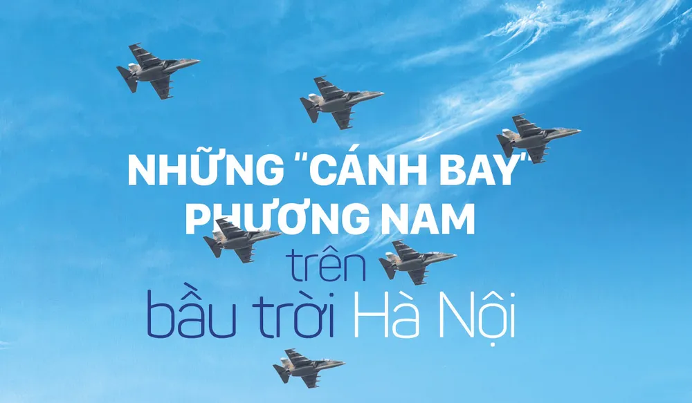 Biên đội 6 máy bay Yak-130 trên bầu trời Hà Nội dịp đại lễ A80. 