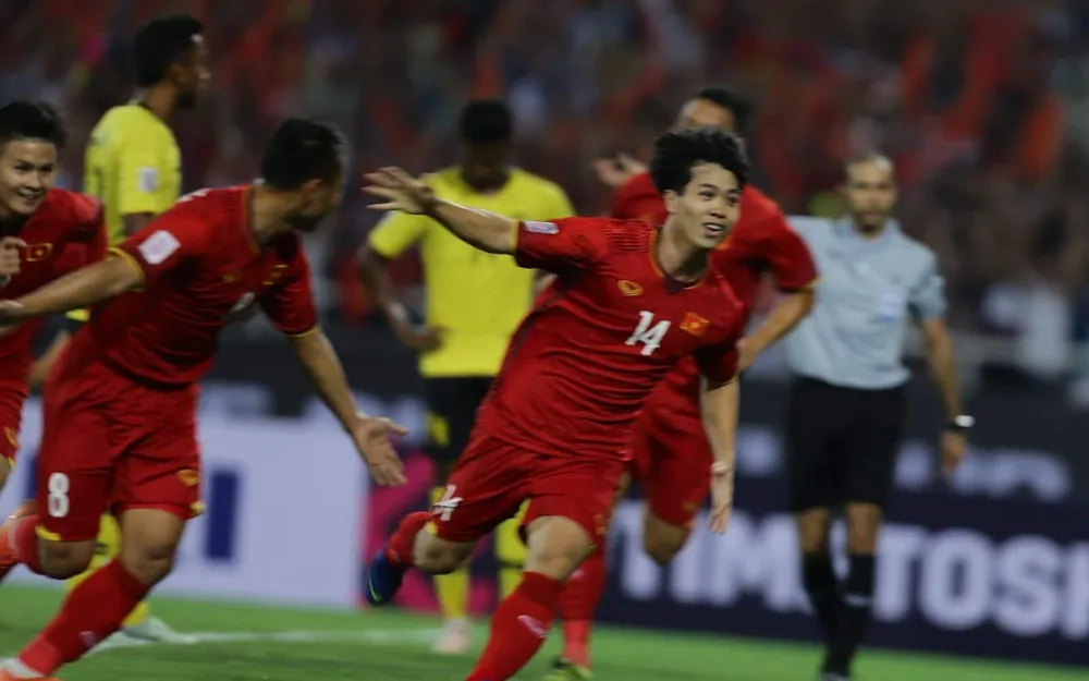 Công Phượng ăn mừng bàn thắng. Ảnh: MINH HOÀNG