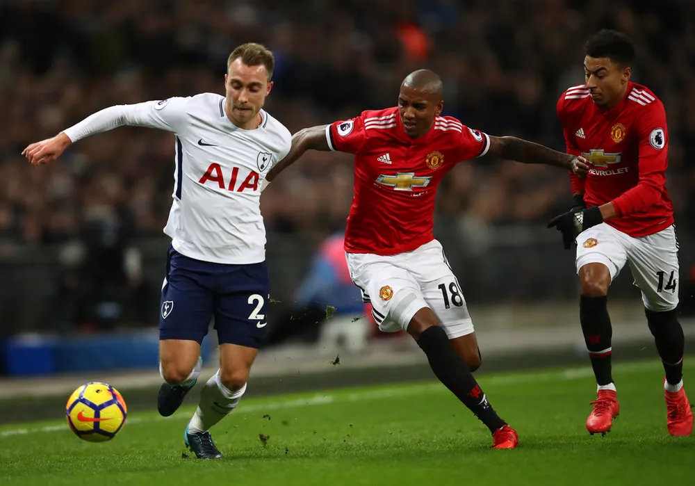Christian Eriksen đ0i bóng qua hậu vệ Man United