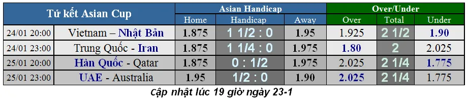 Lịch thi đấu bóng đá Asian Cup 2019, vòng tứ kết, Việt Nam gặp Nhật Bản (Mới cập nhật) ảnh 1