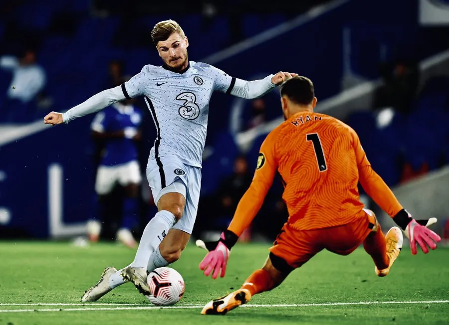 Timo Werner bỏ lỡ cợ hội trước Brighton