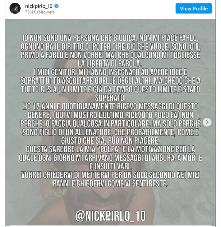 Con trai HLV Pirlo bị dọa giết vì Juventus sa sút ảnh 1