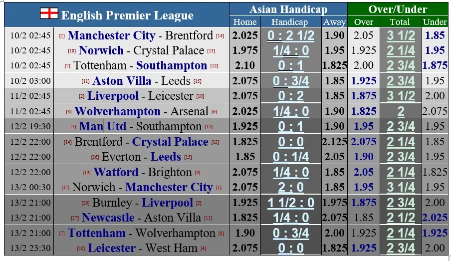 Lịch thi đấu vòng 24 Ngoại hạng Anh ngày 10-2: Man City bứt phá, Tottenham ganh đua Arsenal ảnh 1