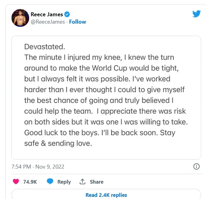 Reece James 'tan nát cõi lòng' thừa nhận kết thúc hy vọng dự World Cup ảnh 1