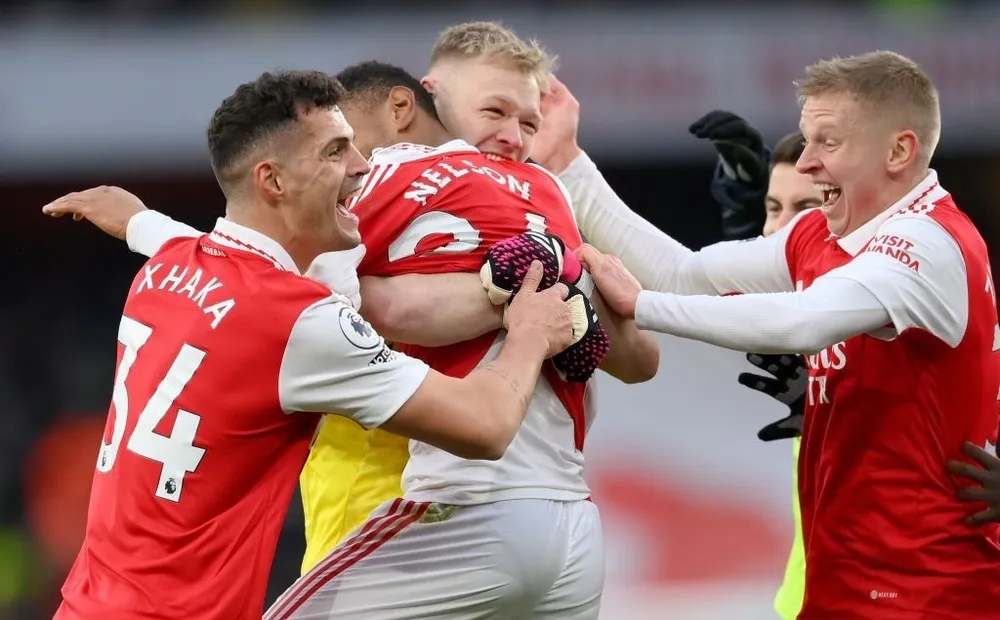 Các cầu thủ Arsenal phấn khích với chiến thắng