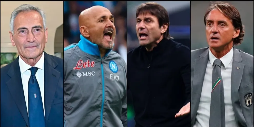 Chủ tịch FIGC Gabriele Gravina, HLV Luciano Spalletti, Antonio Conte và Roberto Mancini