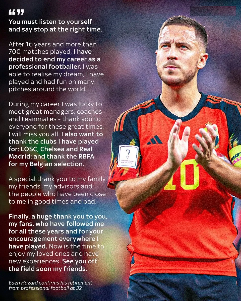 Thông điệp của Hazard trên Instagram