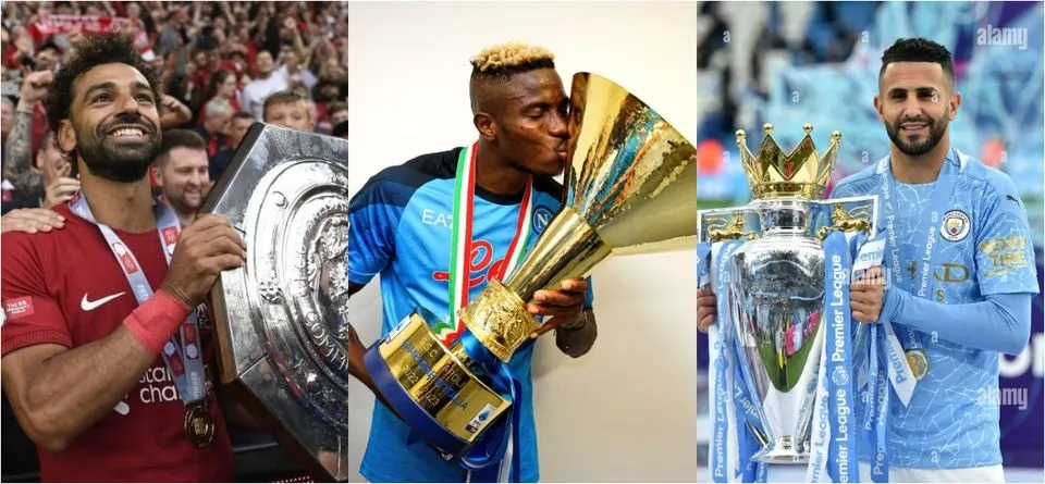 Victor Osimhen (giửa) vượt qua Mo Salah và Riyad Mahrez để đoạt giải