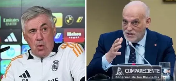 HLV Real Madrid Carlo Ancelotti và Chủ tịch La Liga Javier Tebas