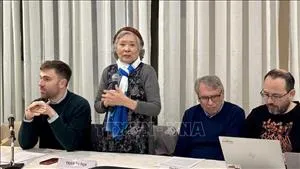 Bà Trần Tố Nga cùng các luật sư tại cuộc họp báo ngày 25-5. Ảnh : TTXVN