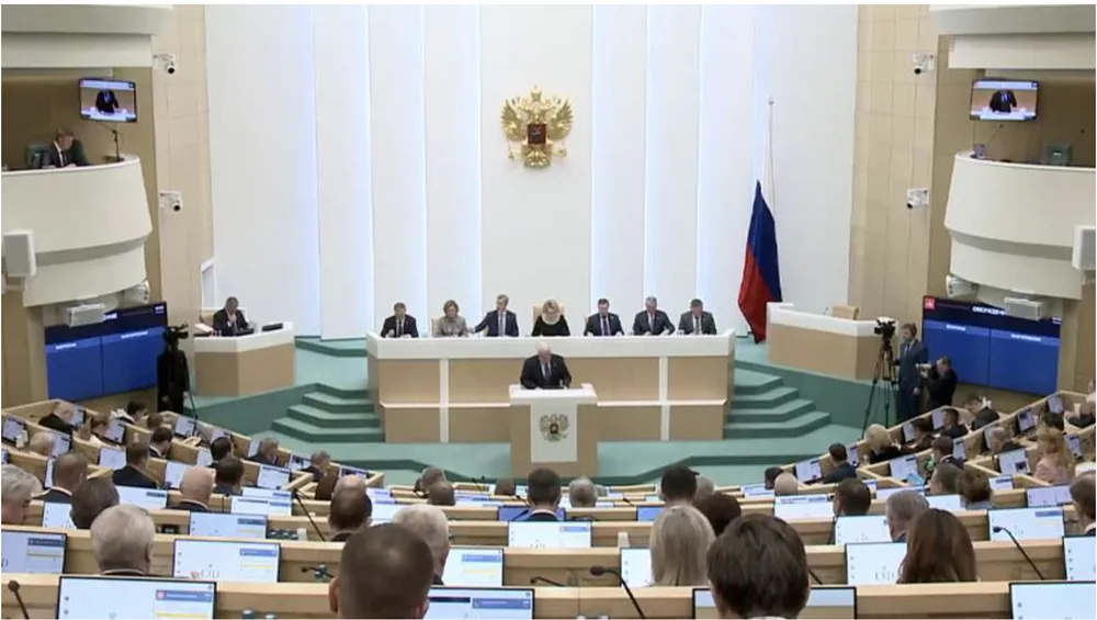 Các thành viên Hội đồng Liên bang Nga đã nhất trí phê chuẩn Hiệp định Đối tác Chiến lược toàn diện giữa Nga và Iran trong phiên họp toàn thể lần thứ 589 của Thượng viện. Ảnh: https://en.iz.ru 