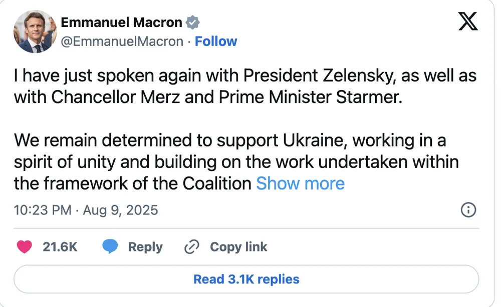 Các nhà lãnh đạo châu Âu, như Tổng thống Pháp Emmanuel Macron, đã đứng về phía Tổng thống Zelensky bằng những tuyên bố được đăng tải trên mạng xã hội