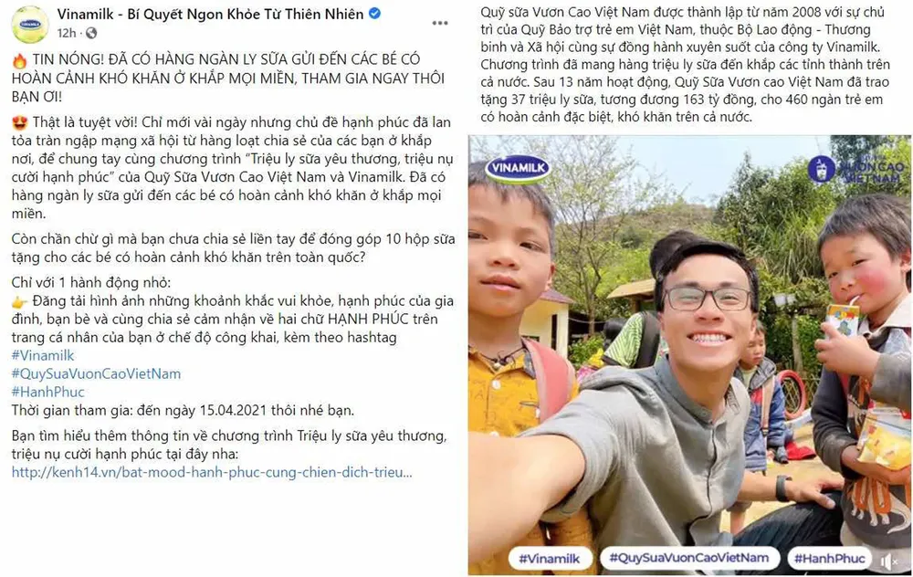 Mạng xã hội “hot” với chương trình “Triệu ly sữa yêu thương, triệu nụ cười hạnh phúc“ ảnh 1