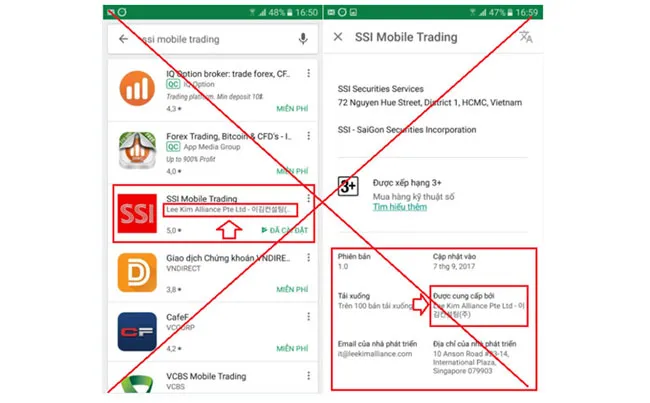 Hình ảnh ứng dụng giả mạo SSI Webtrading trên googleplay.