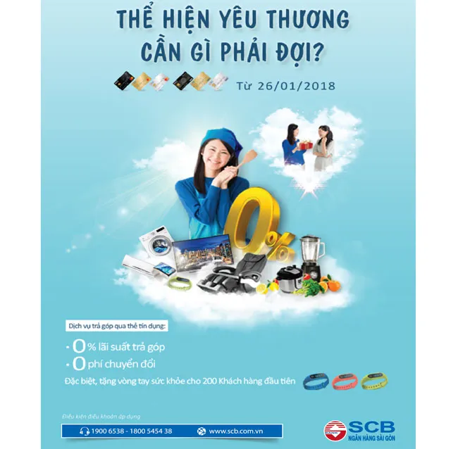SCB: Trả góp lãi suất 0% qua thẻ tín dụng quốc tế