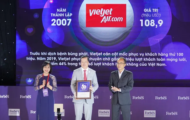 Vietjet vào top 50 Thương hiệu dẫn đầu 2020 của Forbes