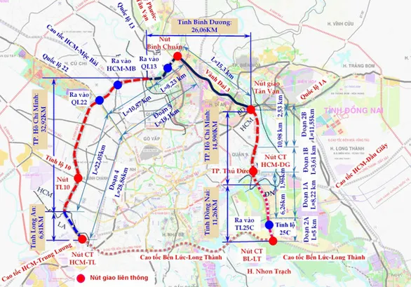 Sơ đồ đường vành đai 3 TP.HCM - Ảnh: Sở Giao thông vận tải TP