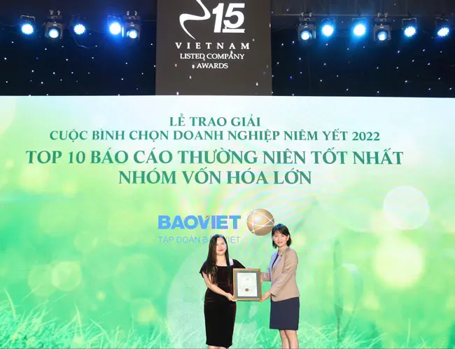 Tập đoàn Bảo Việt nhận giải Top 10 báo cáo thường niên tốt nhất nhóm vốn hóa lớn.