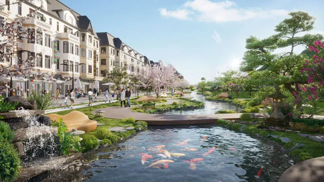 Hồ cảnh quan là một trong những tiện ích mà cư dân nhà phố trung tâm bán đảo MerryLand Quy Nhơn có thể thừa hưởng