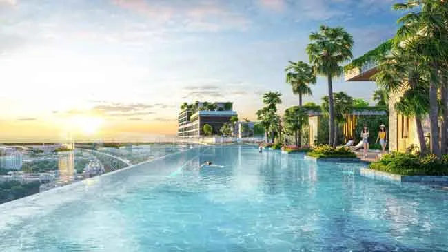 Hồ bơi vô cực tầng thượng đầu tiên tại Nhơn Trạch rộng 850m2 với chiều dài hơn 50m cho skyview toàn cảnh ấn tượng
