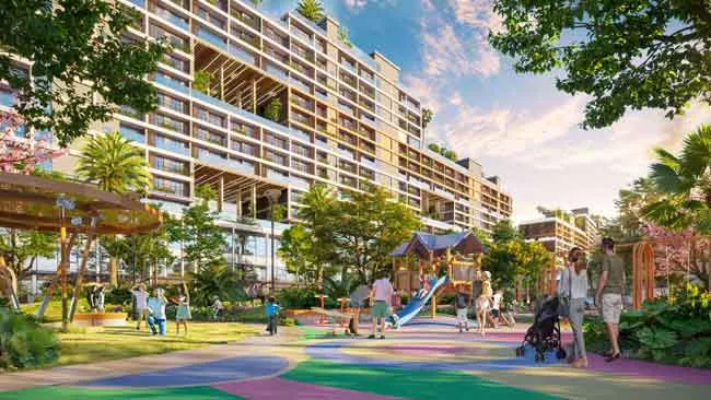 Hồ bơi, hệ long môn đa tiện ích, công viên, khu vui chơi trẻ em là môi trường giải trí an toàn cho cư dân nhí FIATO City