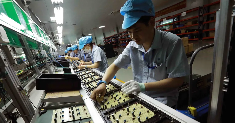 Công ty TNHH công nghệ điện tử Chee Yuen Việt Nam, 100% vốn Đài Loan (Trung Quốc) sản xuất các loại sản phẩm nhựa và linh kiện điện tử ngành máy in, hiện đang hoạt động ở Khu công nghiệp An Dương, huyện An Dương, Hải Phòng. (Ảnh: Vũ Sinh/TTXVN)