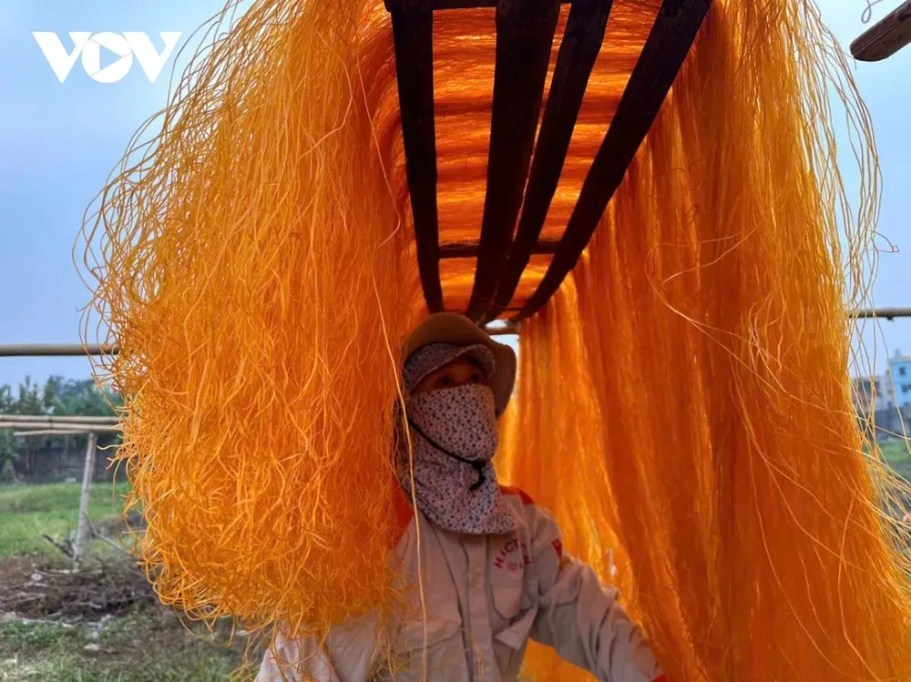 Vừa nhanh tay phơi miến, chị Nguyễn Thị Huyền, người làm miến lâu năm ở Phú Diễn cho biết, thời điểm giáp Tết, sản lượng miến sản xuất ra nhiều hơn 4-5 lần so với ngày thường. Bình thường chỉ tráng bánh 5-6 buổi/tháng, thời điểm phục vụ Tết thì tráng khoảng 10 buổi/tháng. Sản phẩm của làng mới chỉ sản xuất phục vụ tiêu dùng trong nước, sẽ phấn đấu để xuất khẩu ra nước ngoài.