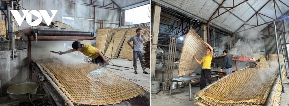 Mỗi dây chuyền bán công nghiệp của cơ sở làm miến có từ 12-15 người làm, chạy hết công suất, tăng năng suất gấp 2-3 lần mà vẫn không đáp ứng đủ nhu cầu của khách hàng bởi nhu cầu tiêu dùng dịp Tết tăng cao.