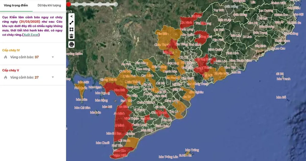 64 điểm ở khu vực Nam Bộ và Tây Nguyên có nguy cơ cháy rừng cao