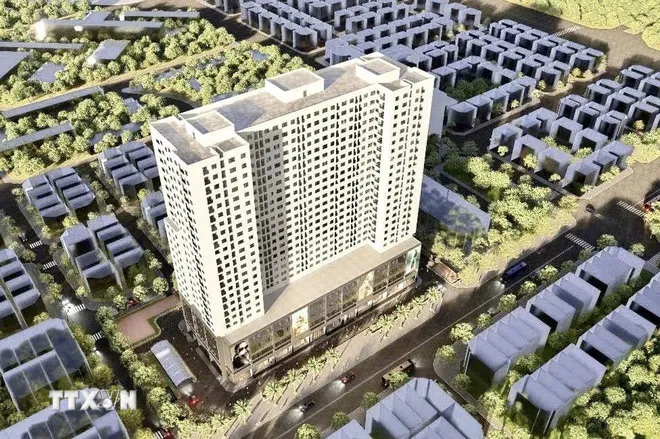 Phối cảnh Dự án nhà ở xã hội tại ô đất NO1 khu đô thị Hạ Đình (Hà Nội) cung cấp 440 căn hộ cho người thu nhập thấp. (Ảnh: TTXVN phát)