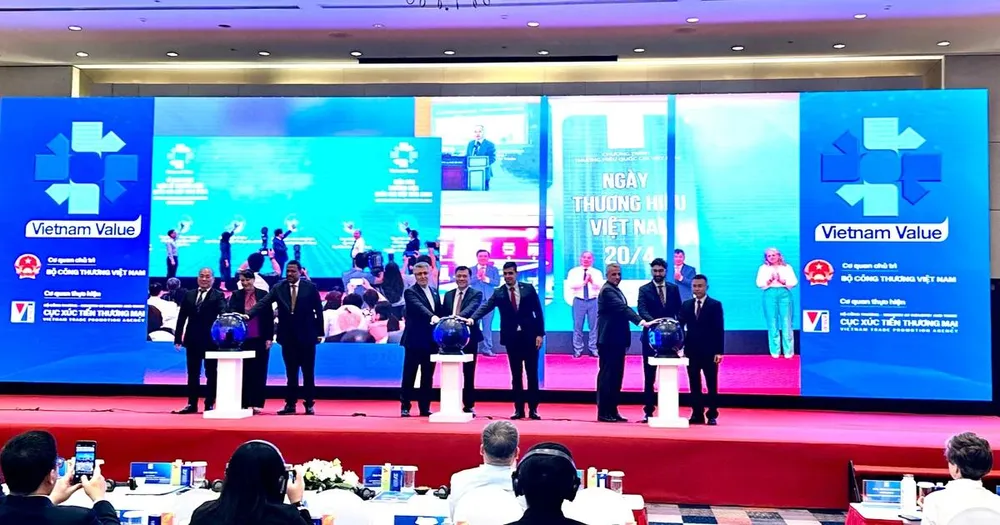 Lễ khai mạc Tuần lễ và Diễn đàn Thương hiệu quốc gia Việt Nam 2025 diễn ra sáng 16/4, tại Hà Nội. (Ảnh: Đức Duy/Vietnam+)