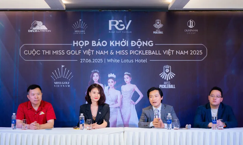 Ban tổ chức trả lời các câu hỏi của phóng viên tại buổi họp báo công bố, khởi động 2 cuộc thi Miss Golf Việt Nam 2025 và Miss Pickleball Việt Nam 2025.