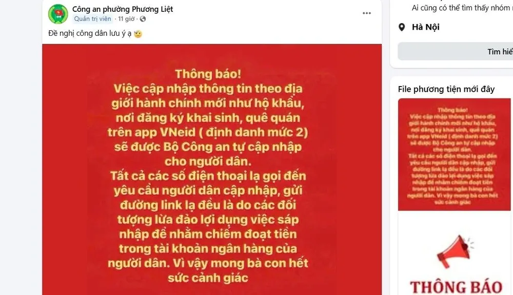 Công an cảnh báo chiêu trò lừa đảo mới của các đối tượng xấu nhân sáp nhập tỉnh, thành phố (Ảnh chụp màn hình)