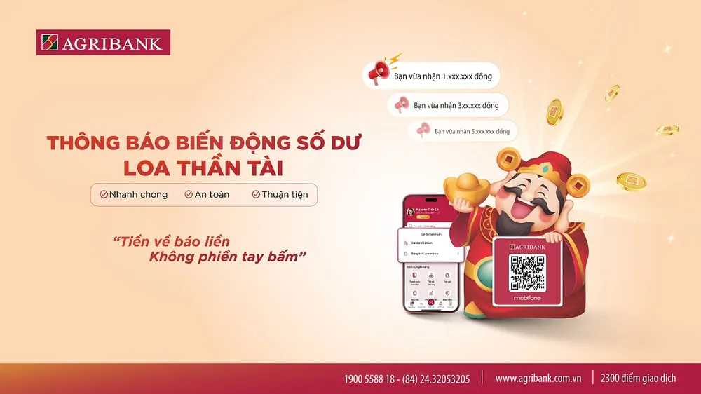 Agribank thông báo biến động số dư qua 'Loa thần tài'