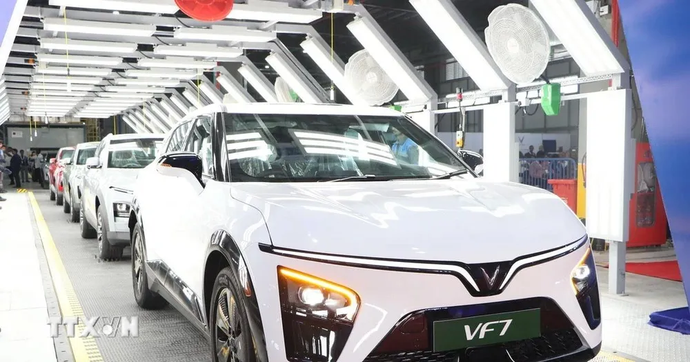 Các mẫu ôtô EV được sản xuất tại nhà máy VinFast Ấn Độ. (Ảnh: Quang Trung/TTXVN) 