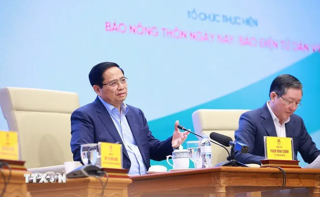 Thủ tướng Phạm Minh Chính đối thoại với nông dân năm 2025. (Ảnh: Dương Giang/TTXVN)