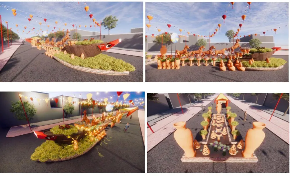 Phối cảnh chợ hoa xuân "Trên bến dưới thuyền" tại kênh Tàu Hũ - Bến Nghé.