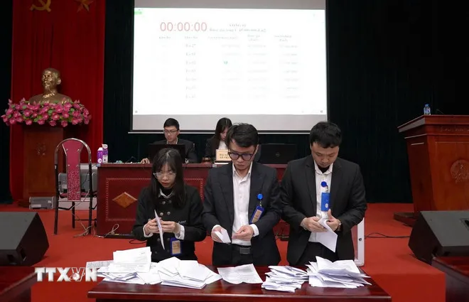 Công ty Đấu giá hợp danh số 5-Quốc gia kiểm tra kết quả. (Ảnh: Minh Nghĩa/TTXVN)