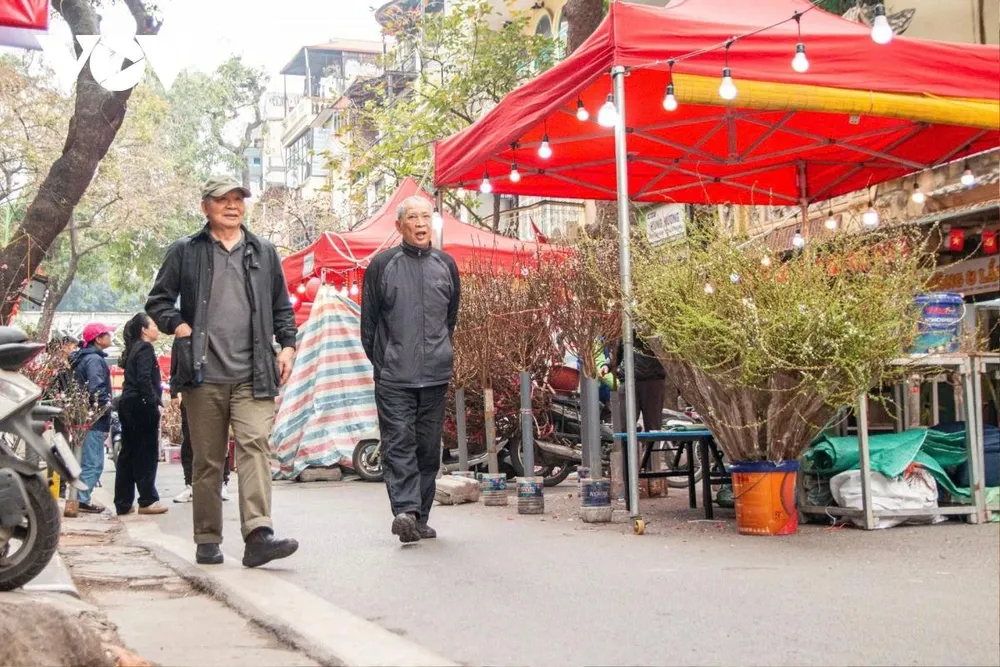 Dạo bước trên con đường chợ hoa, ông Nguyễn Hải Đường (86 tuổi, bên phải, phường Hoàn Kiếm), một người Hà Nội gốc, cho biết năm nào ông cũng ghé chợ vài lần để ngắm chơi, tìm sự thanh thản và xem có điều gì mới lạ. Theo ông Đường, chợ Hàng Lược ngày nay đông vui hơn, hàng hóa phong phú hơn, nhưng với những người lớn tuổi, việc dạo chợ vẫn là cách để tham quan và tìm lại những dấu ấn của một Hà Nội xưa.