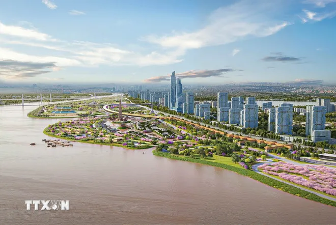 Phối cảnh dự án Trục Đại lộ cảnh quan sông Hồng trên địa bàn thành phố Hà Nội. (Ảnh: Phan Phương/TTXVN)