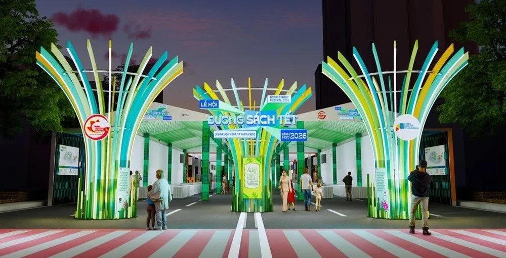Phối cảnh cổng chào Đường sách Tết năm 2026