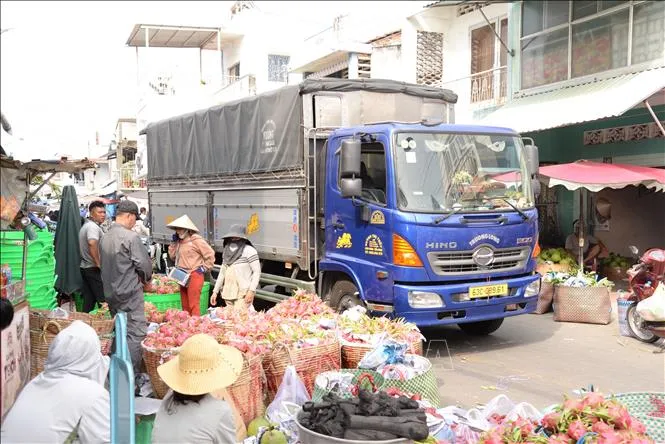 Chợ đầu mối trái cây Thạnh Trị tại phường Đạo Thạnh, tỉnh Đồng Tháp. Ảnh: Công Trí/TTXVN
