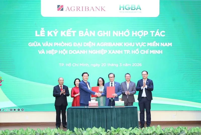 Văn phòng Đại diện Agribank khu vực miền Nam ký kết Bản ghi nhớ hợp tác với Hiệp hội Doanh nghiệp xanh TPHCM.