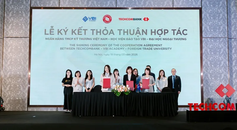 Lễ Ký Kết hợp tác giữa Techcombank với Đại học Ngoại thương (FTU) và VBI Academy, hình thành hệ sinh thái kết nối giữa chuẩn mực tư duy tài chính quốc tế và môi trường ứng dụng công nghệ thực tiễn..