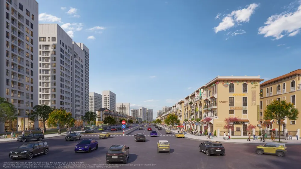 Boulevard Prime đối diện hàng chục tòa chung cư với quy mô dân số và mật độ cư trú cao nhất siêu đô thị
